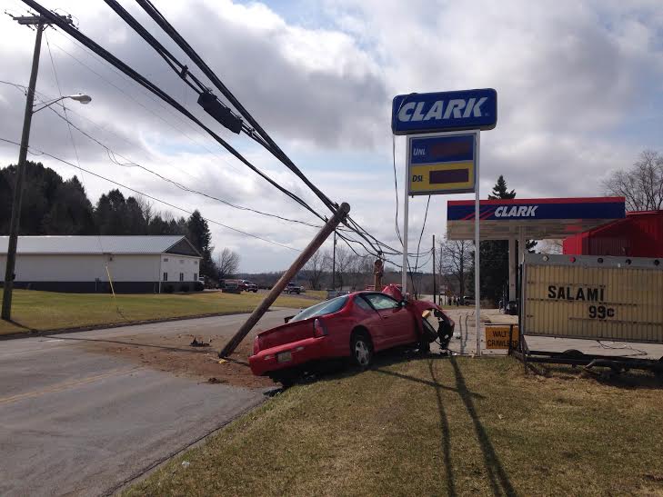 Minor injuries in car vs. power pole crash