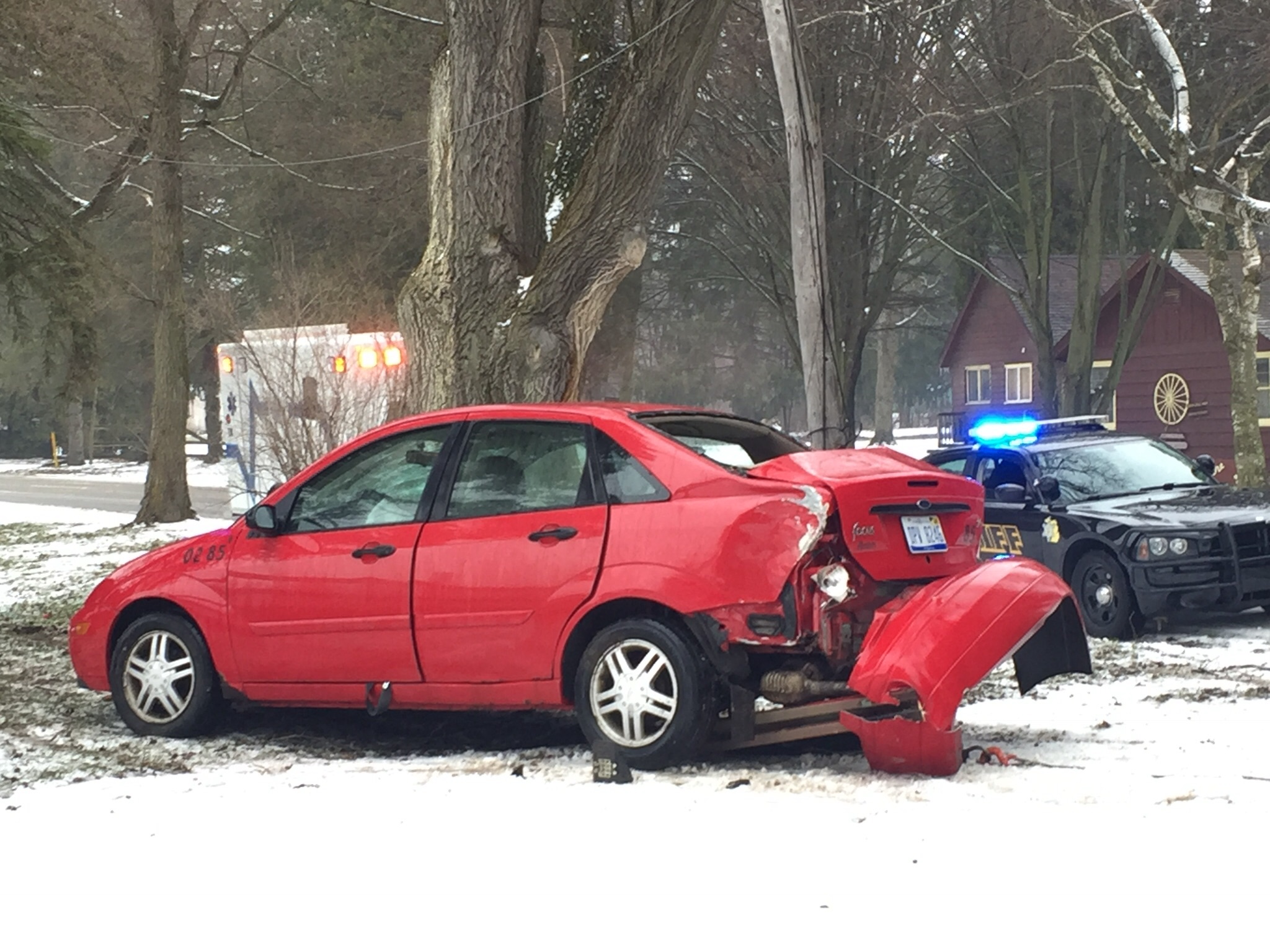 Car crashes into telephone pole.